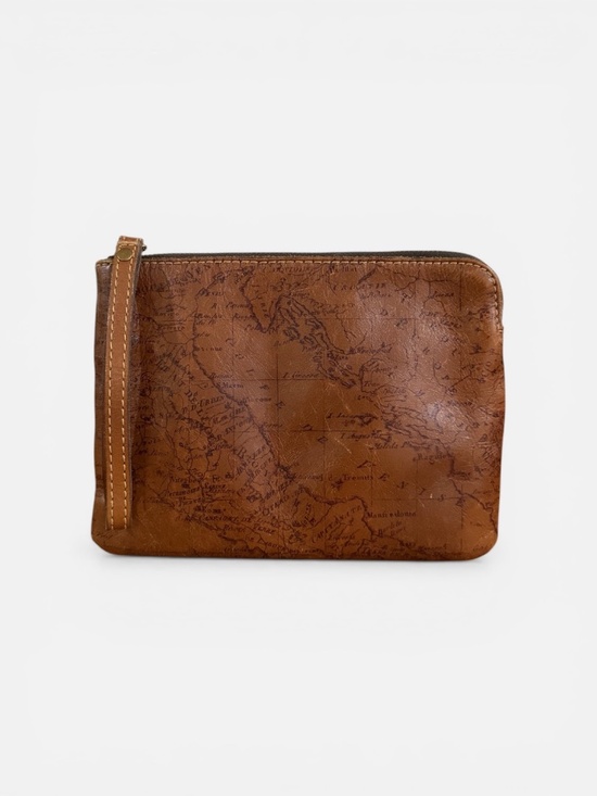 Patricia Nash Handbags - Patricia Nash Cassini Signature Map Print Brown Leather Wristlet Pouch